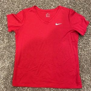 Nike Womens V-neck Short Sleeve Dri-fit Tee Size XL GUC Red